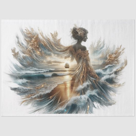 Decoupage Mooie Lady Ocean Zeilschip Gown Tissuepapier (Voorkant)