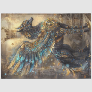 Decoupage Mythical Griffon Wolf-Bird Gold Inlay Tissuepapier