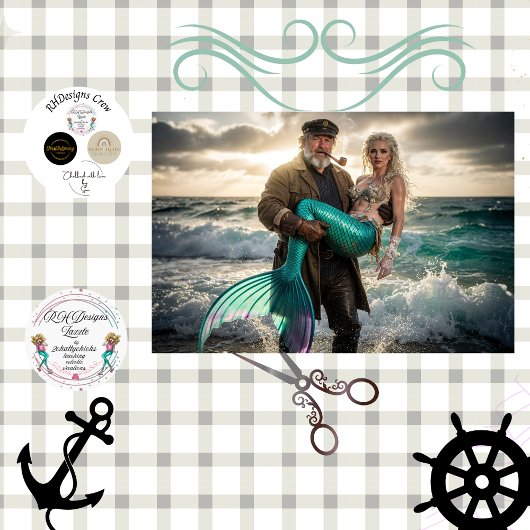 Decoupage Mythical Sailor Rescue Mermaid at Sea Tissuepapier