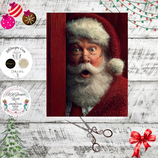 Decoupage Naughty or Nice Santa Claus Peeking Tissuepapier