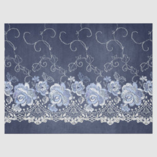 Decoupage Navy Blue en White Lace Tissuepapier