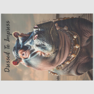 Decoupage nijlpaard gekleed om indruk te maken tissuepapier