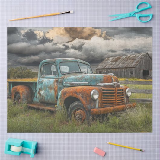 Decoupage Nostalgisch Boerderij Voertuiglandschap Tissuepapier (Craft)