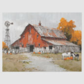 Decoupage Nostalgische Herfst Rode Schuur Koe Olie Tissuepapier (Voorkant)