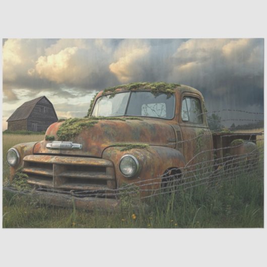 Decoupage Nostalgische Rusty Boerderij Vrachtwagen Tissuepapier (Voorkant)