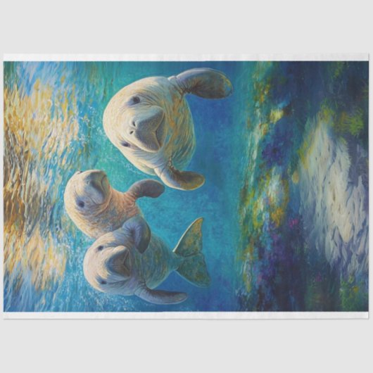 Decoupage Ocean Uitzicht Manatee Family Tissuepapier (Voorkant)