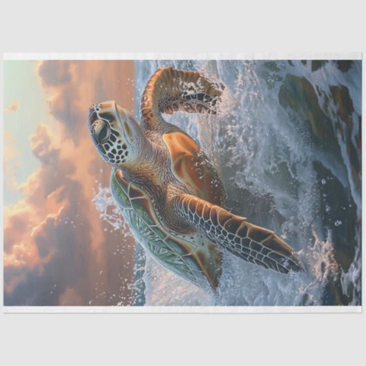 Decoupage Ocean Zee Turtle op het strand Tissuepapier (Voorkant)