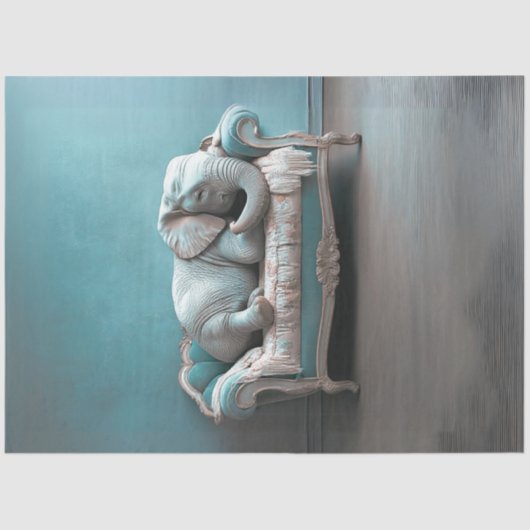 Decoupage olifant liggend op  bank in Teals Tissuepapier (Voorkant)