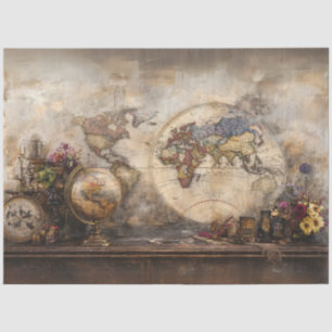 Decoupage Oude Wereldkaart Historische Verkenning Tissuepapier