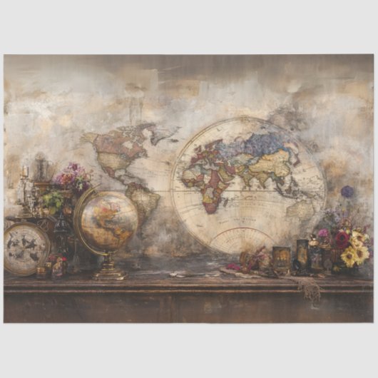 Decoupage Oude Wereldkaart Historische Verkenning Tissuepapier (Voorkant)
