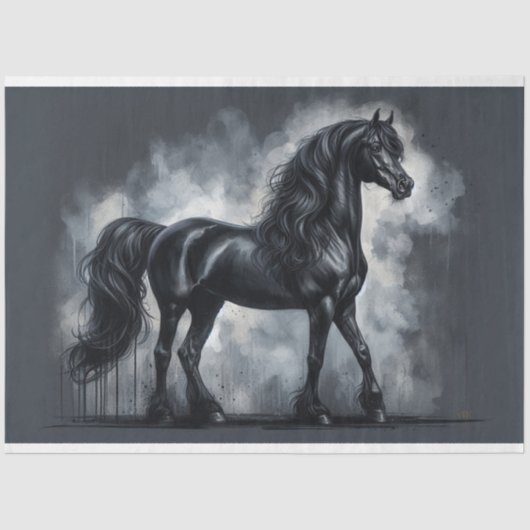 Decoupage papier "Zwart Arabisch Paard" (Voorkant)