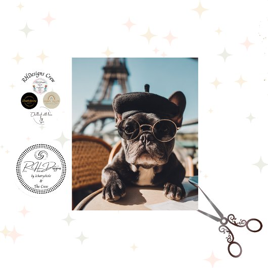 Decoupage Paris Cafe Frenchie Bulldog Cafe Tissuepapier