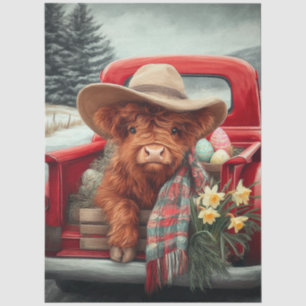 Decoupage Pasen Highland Rode Truck Farmhouse Tissuepapier