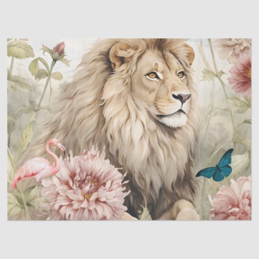 Decoupage Pastel Floral Lion Tissue Paper Tissuepapier (Voorkant)