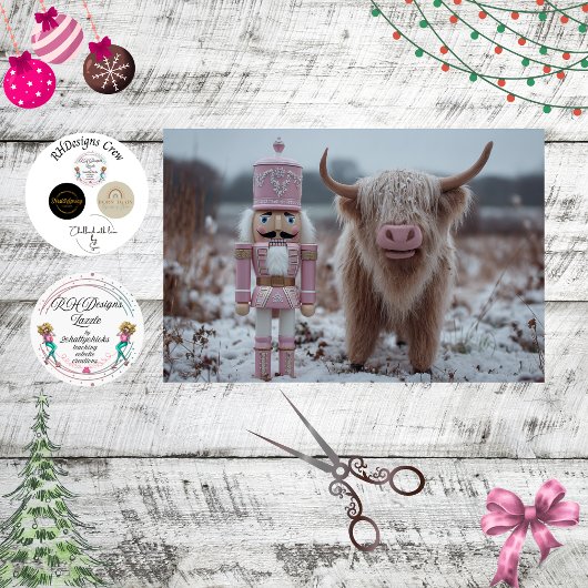 Decoupage Pink Nutcracker & Highland Calf Snow  Tissuepapier