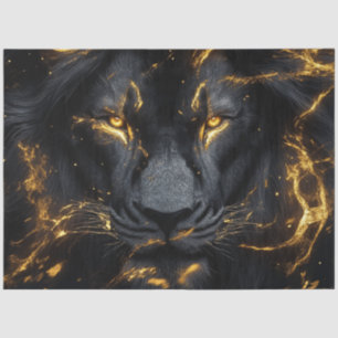 Decoupage Pitch Black Lion met Gouden Close-up (Se Tissuepapier