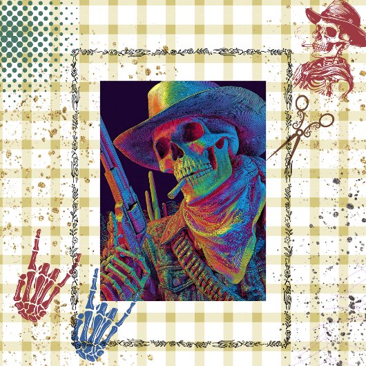 Decoupage Psychedelic Cowboy Skeleton Halloween Tissuepapier