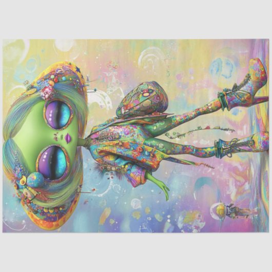 Decoupage Psychedelische Mode Meisje Karakter Tissuepapier (Voorkant)