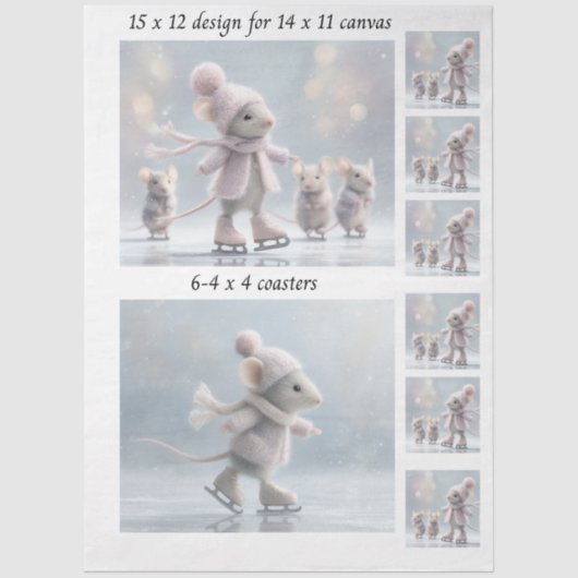 Decoupage Rabbit Skating 11x14 Canvas Coasters  Tissuepapier (Voorkant)