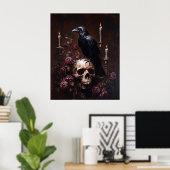 Decoupage Raven on Skull with Candles Poster (Thuiskantoor)