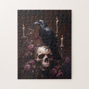 Decoupage Raven op schedel met kaarsen Legpuzzel