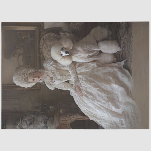 Decoupage Rococo Style Lady & Standaard Poedel Tissuepapier (Voorkant)