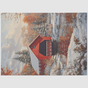 Decoupage Rode Overdekte Brug Winter Scene Tissuepapier