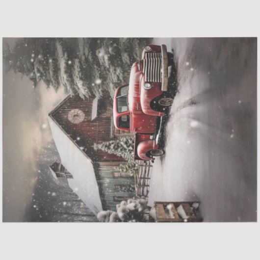 Decoupage  Rode Truck Kersttijd Tissuepapier (Voorkant)