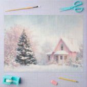 Decoupage Roze Kerstboom Scene Tissuepapier (Craft)