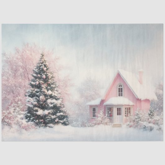 Decoupage Roze Kerstboom Scene Tissuepapier (Voorkant)