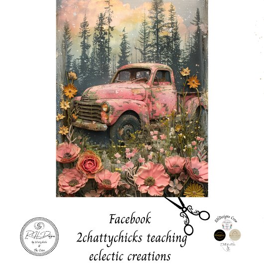 Decoupage Rustic Pink Truck Tissuepapier