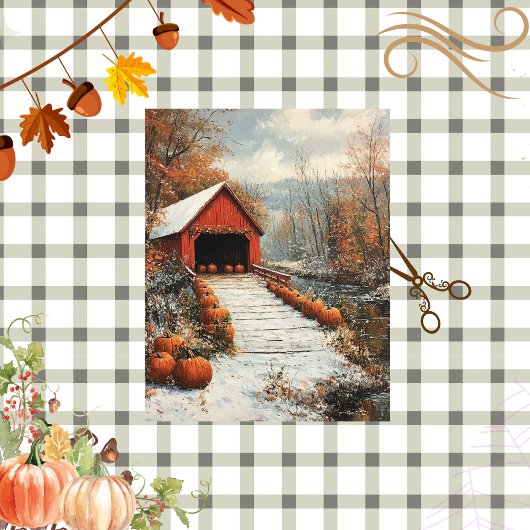 Decoupage Rustieke Rode Schuur Herfst Pompoen Seiz Tissuepapier