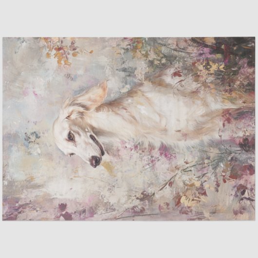 Decoupage Saluki Dog Filed Flowers Tissuepapier (Voorkant)