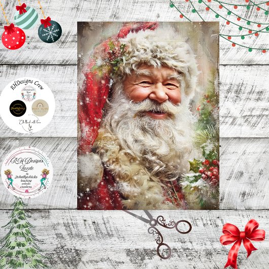 Decoupage Santa Claus Holly Red Coat Tissuepapier