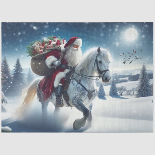 Decoupage  Santa Horseback Christmas EVe Tissuepapier (Voorkant)