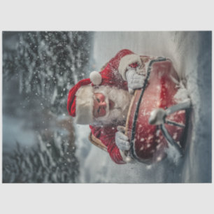 Decoupage Santa Lachend Rijden slee op de berg Tissuepapier