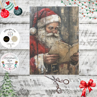 Decoupage Santa lezen Naughty Nice lijst Tissuepapier