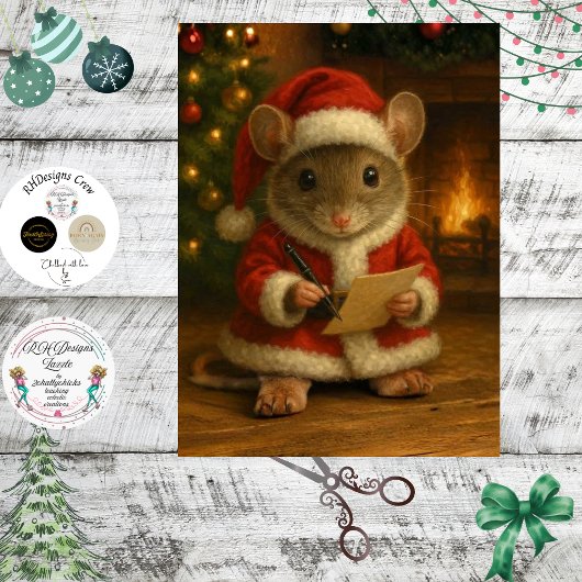 Decoupage Santa Mouse Writing a Letter Tissuepapier