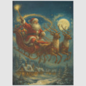 Decoupage Santa & Reindeer Sleighing in Night Sky Tissuepapier (Voorkant)
