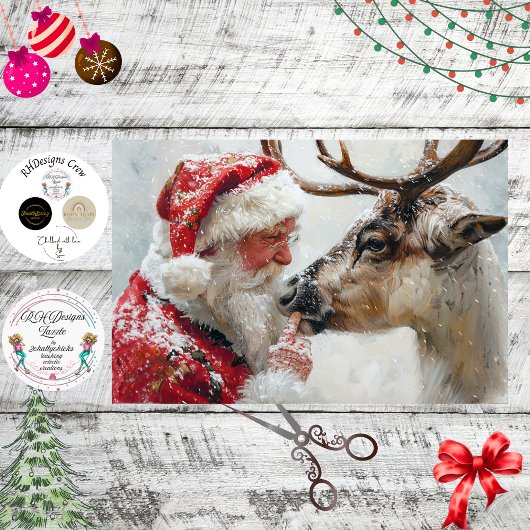 Decoupage Santa Rudolph Landscape North Pole  Tissuepapier