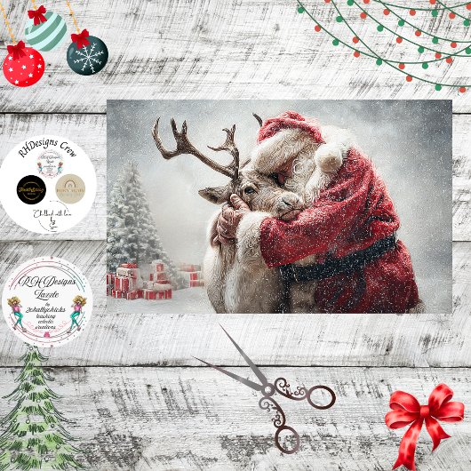 Decoupage Santa & Rudolph Praying Christmas Eve Tissuepapier