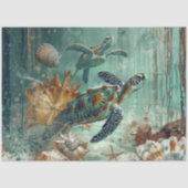 Decoupage Sea Turtle Coastal Nature Teals Greens  Tissuepapier (Voorkant)