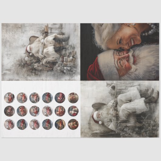 Decoupage Set van 4 Design Santa, Mr Mrs Santa Tissuepapier (Voorkant)