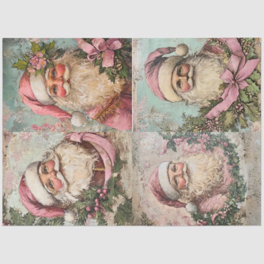 Decoupage Set van 4 Roze Kerstman's Tissuepapier (Voorkant)