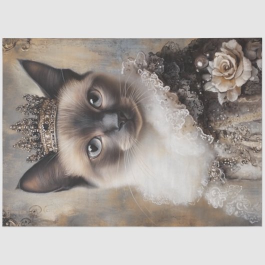 Decoupage Siamese Cat Royal Fantasy Crown Tissuepapier (Voorkant)
