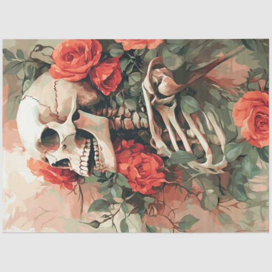 Decoupage Skelet in Perzikbloemen Tissuepapier (Voorkant)