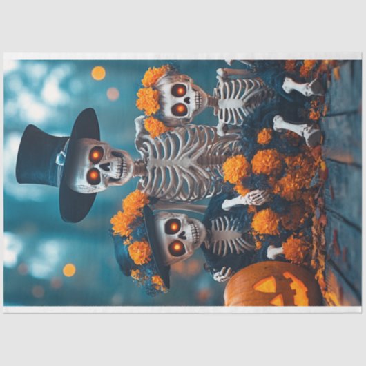 Decoupage Skeleton Family De goudsbloemen Tissuepapier (Voorkant)