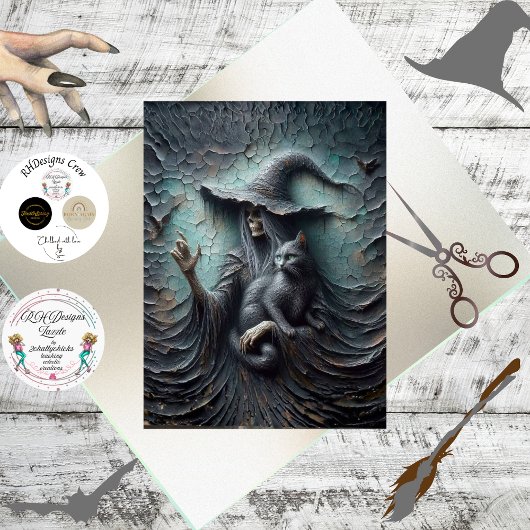 Decoupage Skeleton Gothic Witch Black Cat Tissuepapier