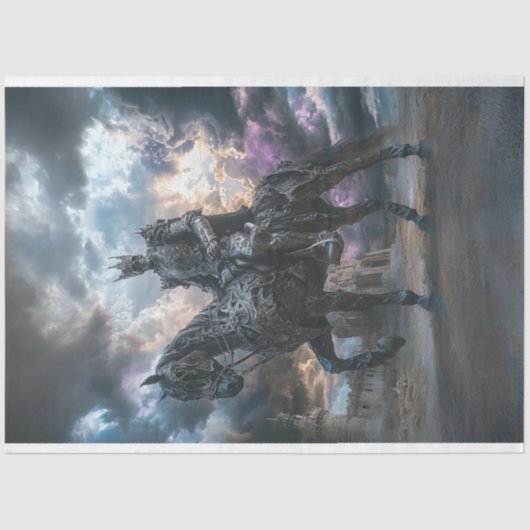 Decoupage Skeleton Knight Zilveren Paard Tissuepapier (Voorkant)