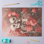 Decoupage Skeleton Paar in Perzik en Rode Rozen Tissuepapier (Craft)